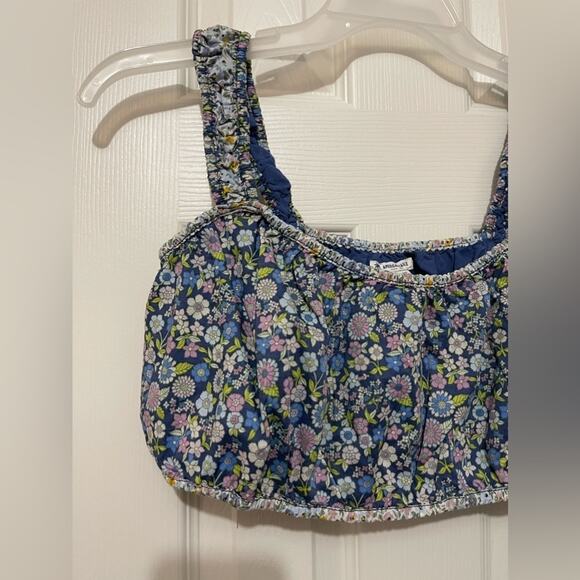 American Eagle Blue Floral Boho Pull on Crop Top size XL - Picture 2 of 5